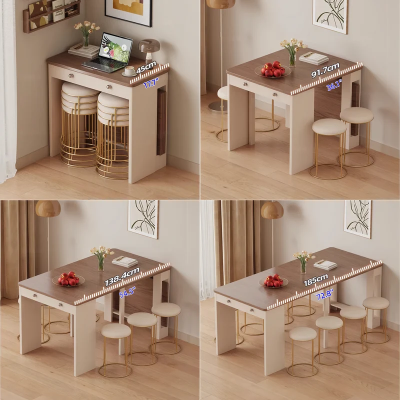Ausziehbarer Esstisch mit rollbarem Sideboard und Stühlen (Set)
