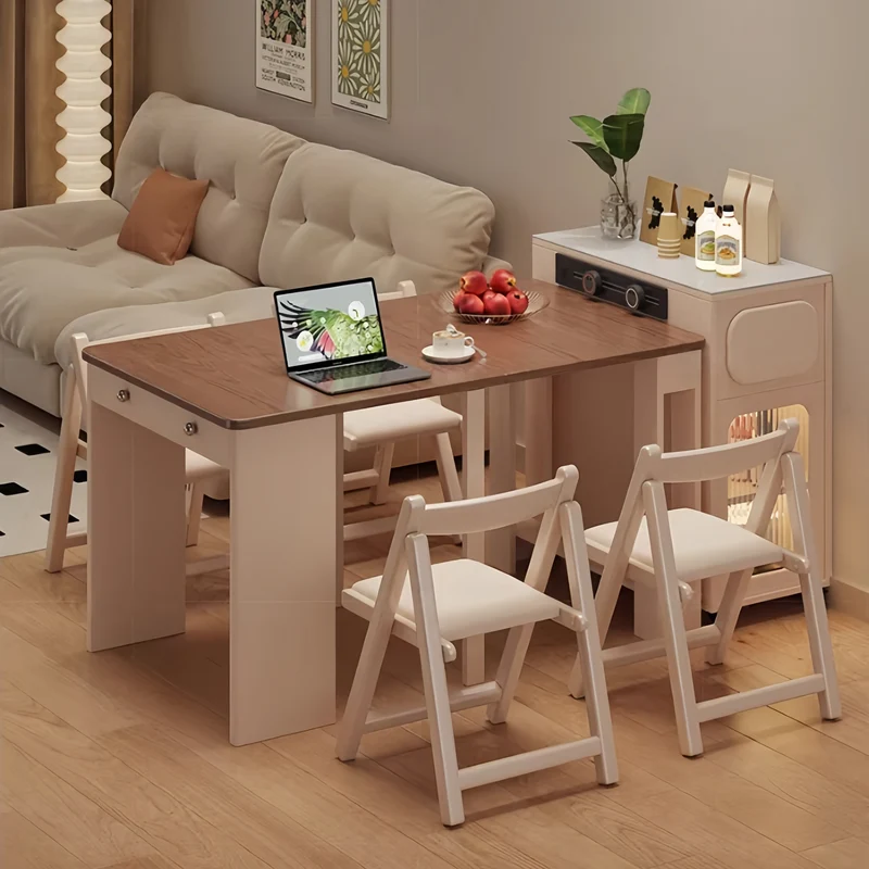 Ausziehbarer Esstisch mit rollbarem Sideboard und Stühlen (Set)