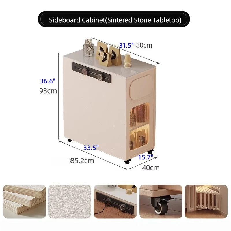 Ausziehbarer Esstisch mit rollbarem Sideboard und Stühlen (Set)