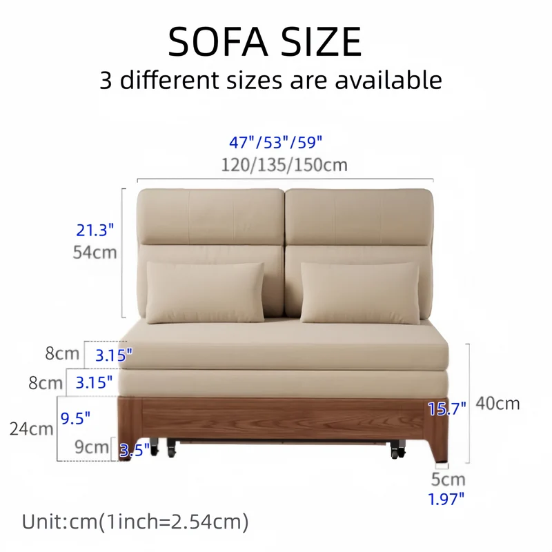 3-in-1-Schlafsofa mit stabilem Metallrahmen und Stauraum darunter
