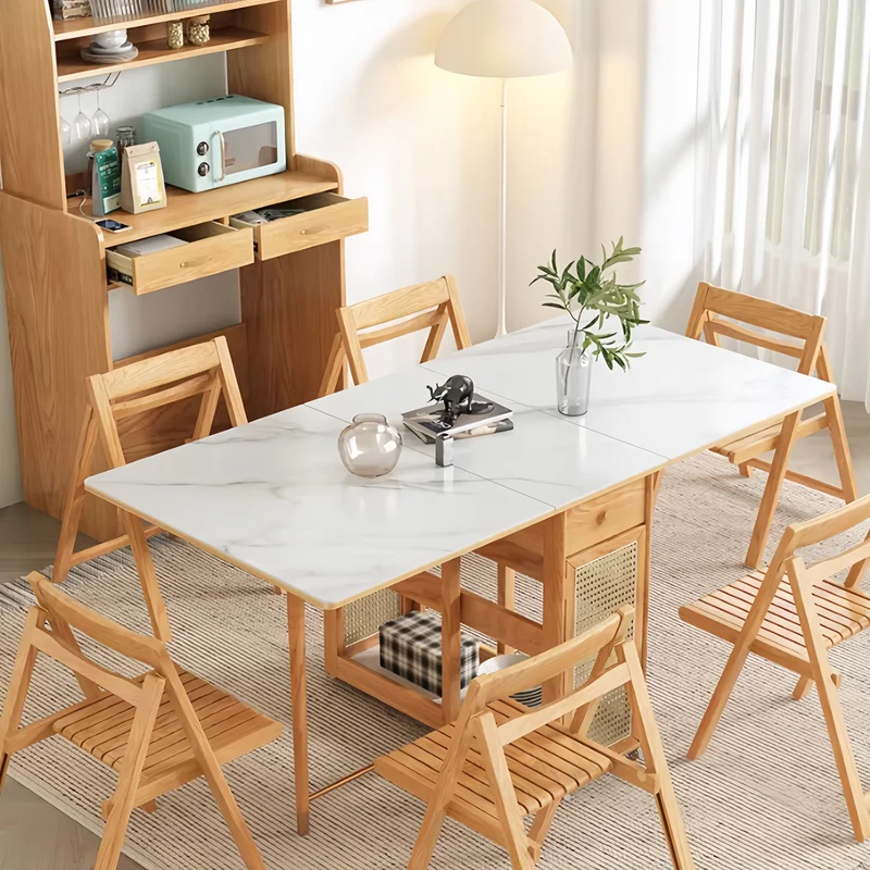 Doppelt klappbarer Esstisch mit Sideboard und 4 Klappstühlen