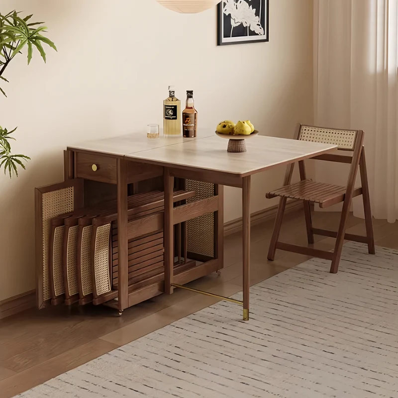 Doppelt klappbarer Esstisch mit Sideboard und 4 Klappstühlen