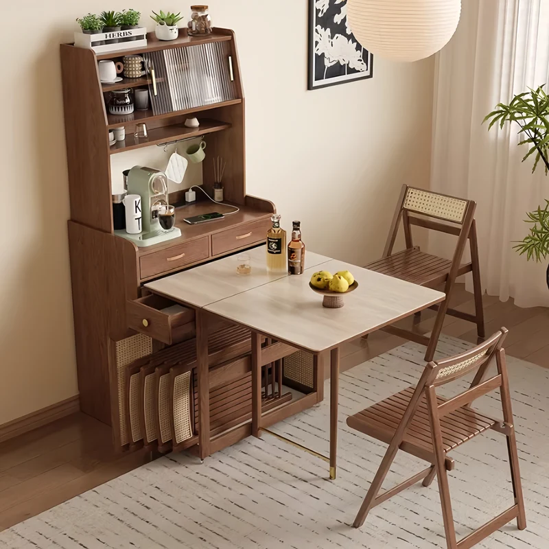 Doppelt klappbarer Esstisch mit Sideboard und 4 Klappstühlen