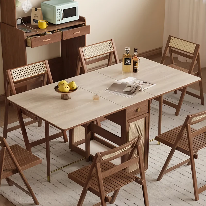 Doppelt klappbarer Esstisch mit Sideboard und 4 Klappstühlen