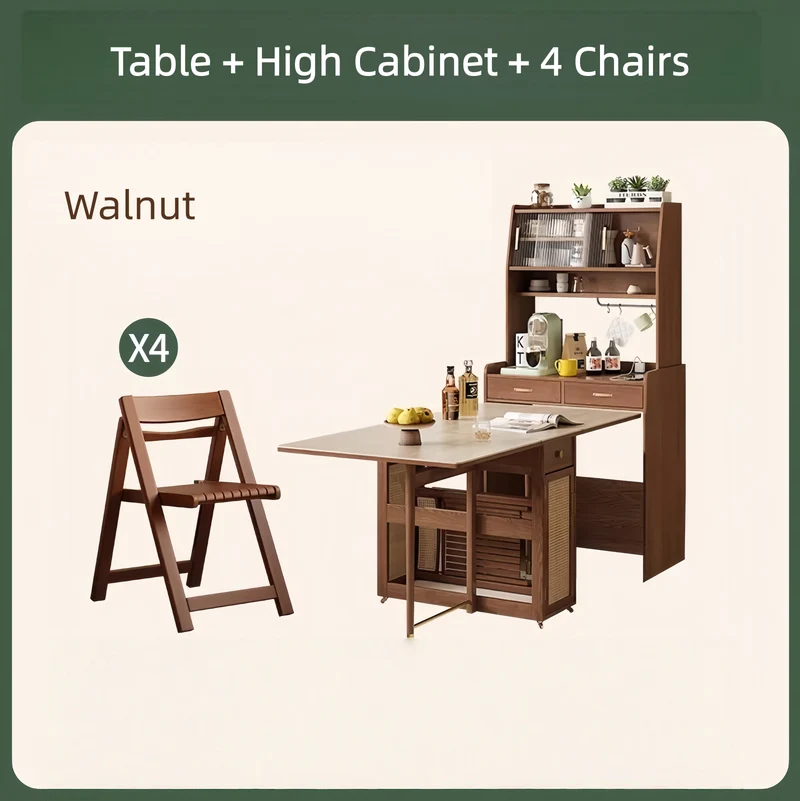 Doppelt klappbarer Esstisch mit Sideboard und 4 Klappstühlen