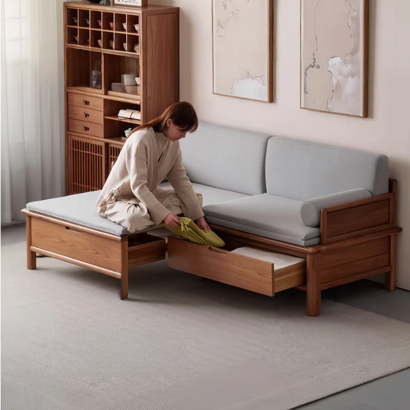 3-in-1-Arhat-Bett aus Massivholz mit Stauschubladen darunter
