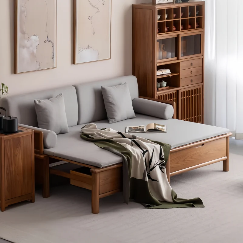 3-in-1-Arhat-Bett aus Massivholz mit Stauschubladen darunter