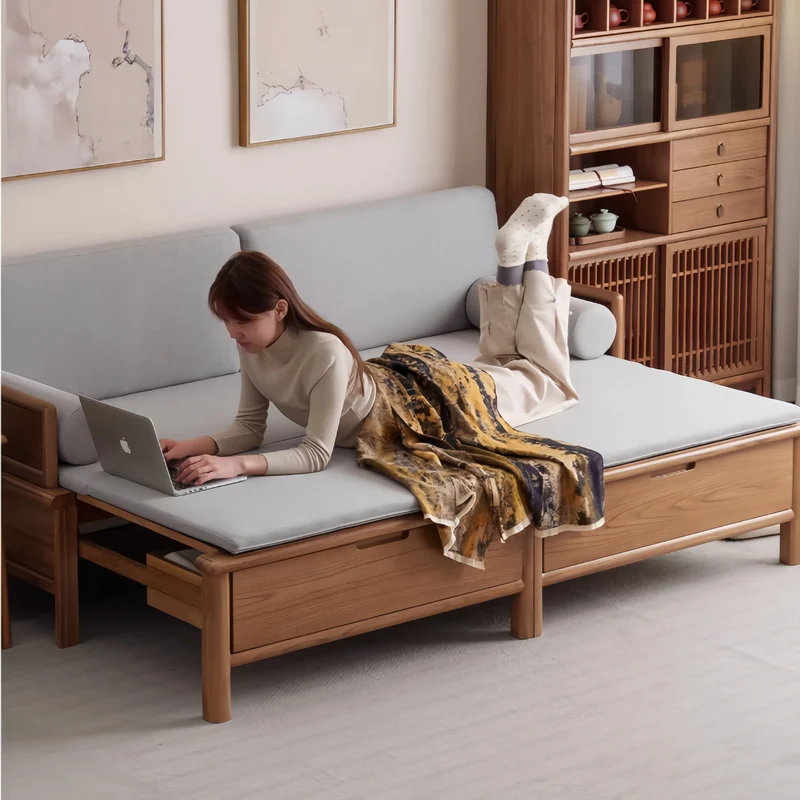 3-in-1-Arhat-Bett aus Massivholz mit Stauschubladen darunter