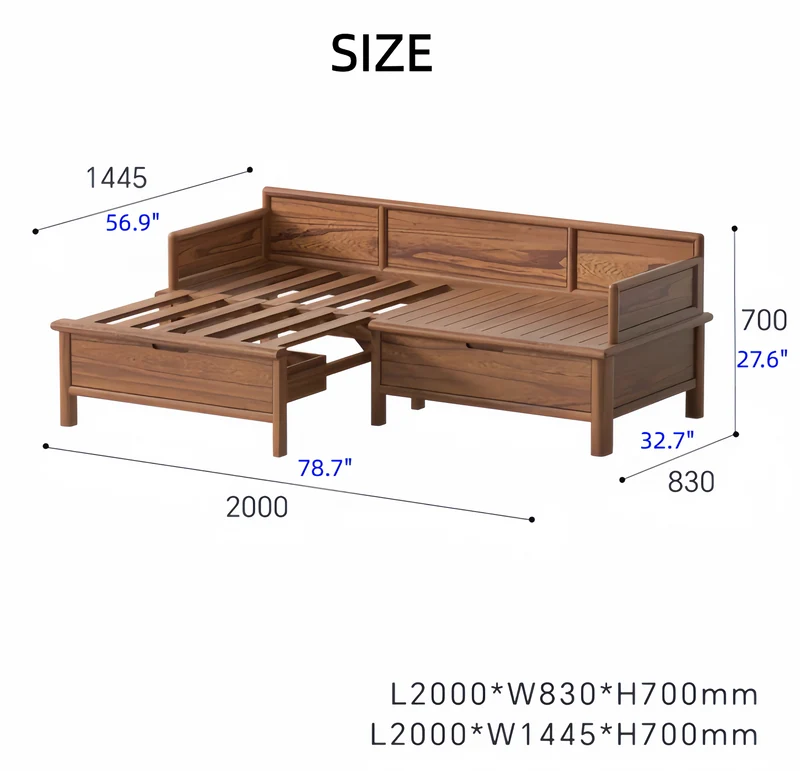 3-in-1-Arhat-Bett aus Massivholz mit Stauschubladen darunter