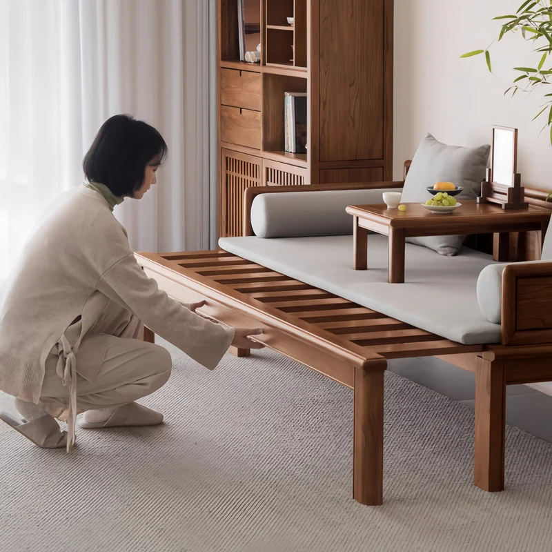 3-in-1-Arhat-Bett aus Massivholz mit Stauschubladen darunter