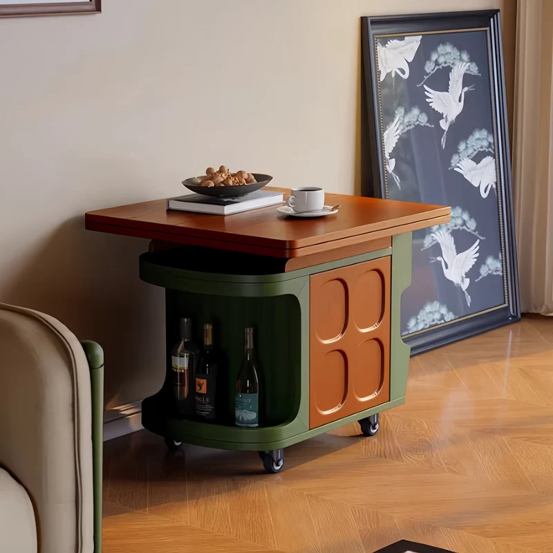 Nordic Retro Beistelltisch mit Hebemechanismus, Stauraum und Universalrollen