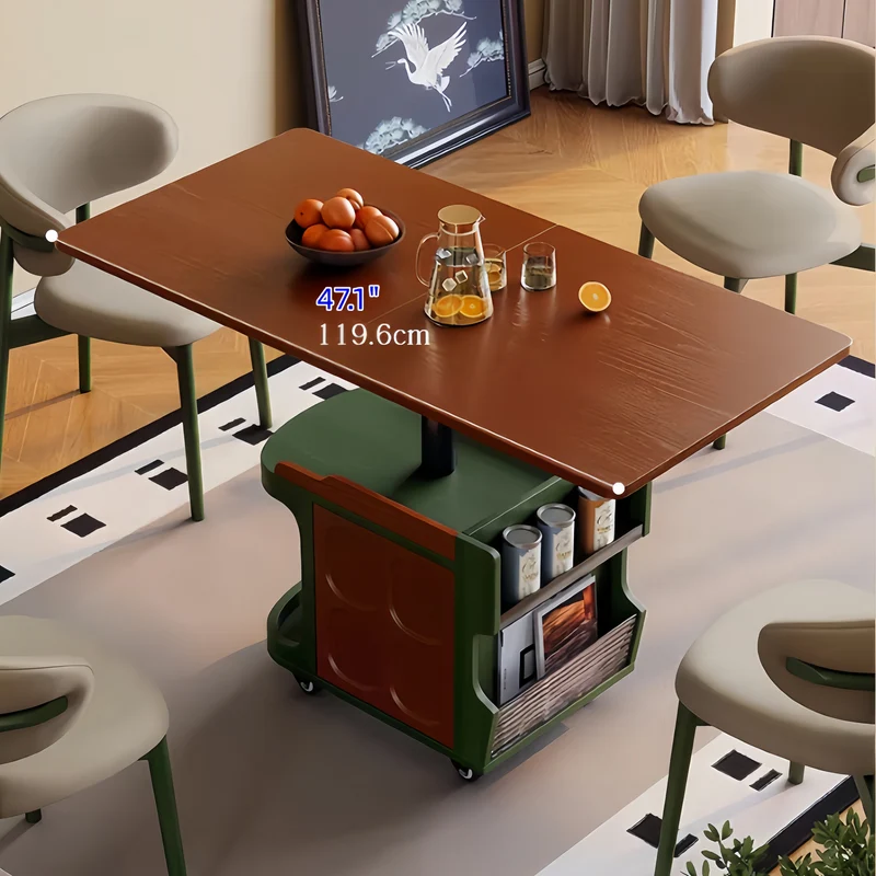 Nordic Retro Beistelltisch mit Hebemechanismus, Stauraum und Universalrollen