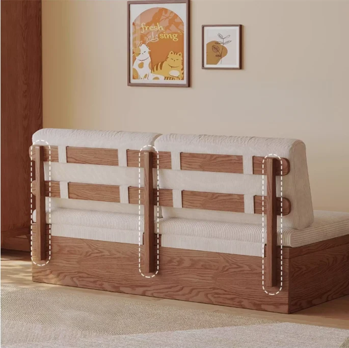 Japandi Massivholzsofa mit versteckten Stauschubladen