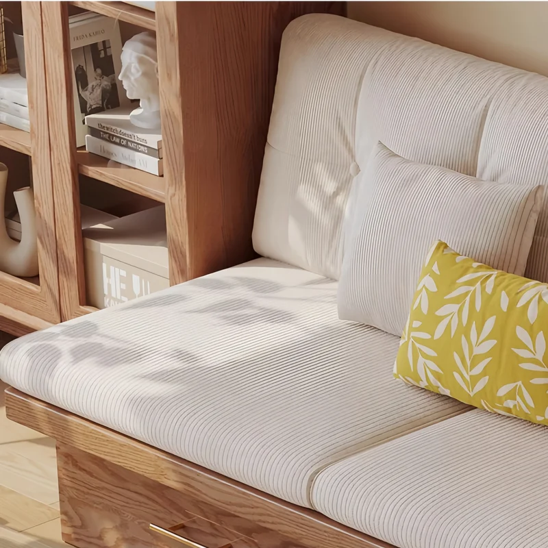 Japandi Massivholzsofa mit versteckten Stauschubladen
