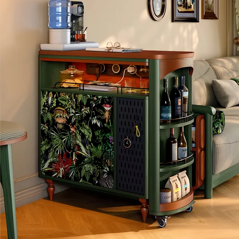 Drehbarer Bartisch im nordischen Retro-Stil mit doppelseitigem Staufach