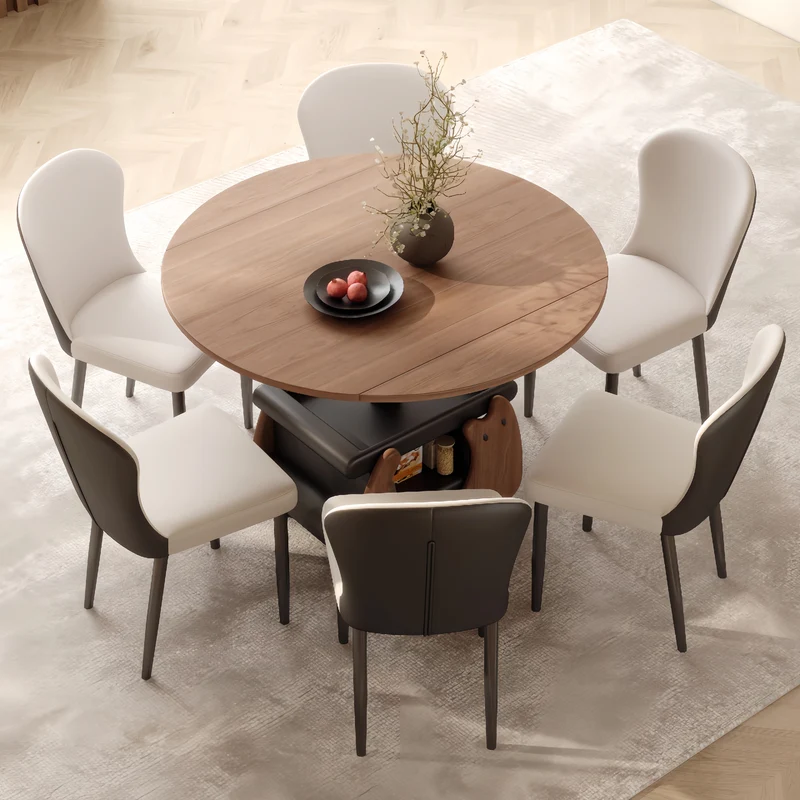 Couchtisch aus Massivholz, höhenverstellbar und klappbar, mit Stauraum und Universalrollen