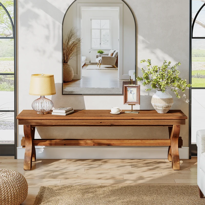 Tribesigns Massivholz Sitzbank 140 cm, Flurbank & Schuhbank im Landhausstil für Flur, Schlafzimmer & Esszimmer
