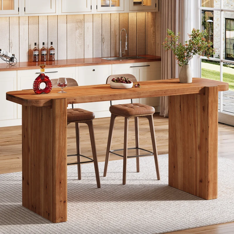 Tribesigns Massivholz Bartisch 160 cm, Hochtisch für 4–6 Personen, Rechteckiger Stehtisch im Industrial-Stil
