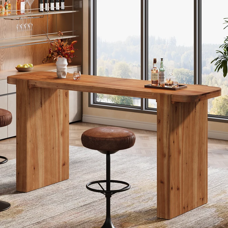 Tribesigns Massivholz Bartisch 160 cm, Hochtisch für 4–6 Personen, Rechteckiger Stehtisch im Industrial-Stil
