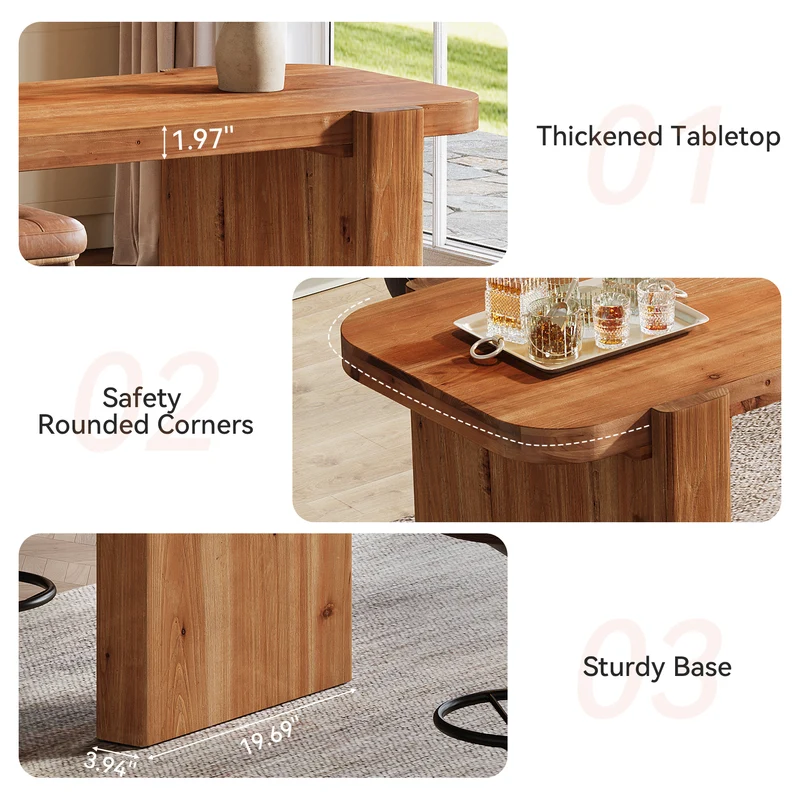 Tribesigns Massivholz Bartisch 160 cm, Hochtisch für 4–6 Personen, Rechteckiger Stehtisch im Industrial-Stil