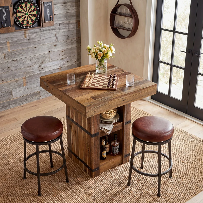 Tribesigns Bartisch 80 × 80 cm mit Stauraum, Hoher Stehtisch 95 cm, Küchentisch im Industrial-Landhausstil