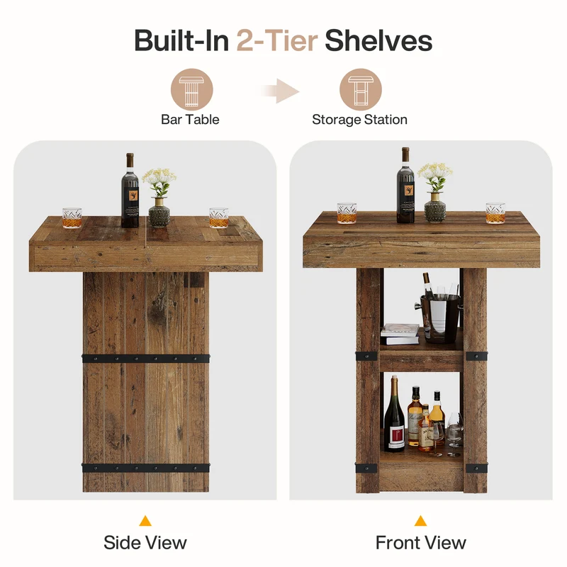 Tribesigns Bartisch 80 × 80 cm mit Stauraum, Hoher Stehtisch 95 cm, Küchentisch im Industrial-Landhausstil