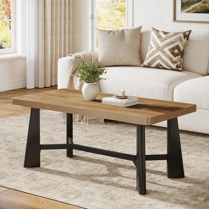 Tribesigns Couchtisch 120 × 60 cm, Rechteckiger Wohnzimmertisch mit Metallgestell