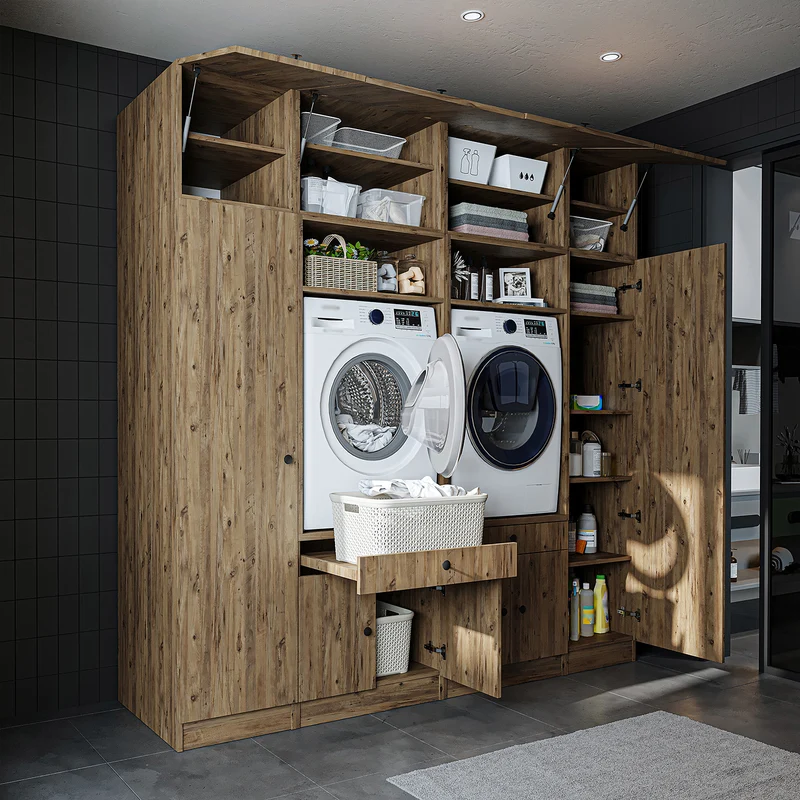 Roomart Waschmaschinenschrank SERIE 1, 224 cm, Schrankwand für zwei Geräte, in 3 Farben