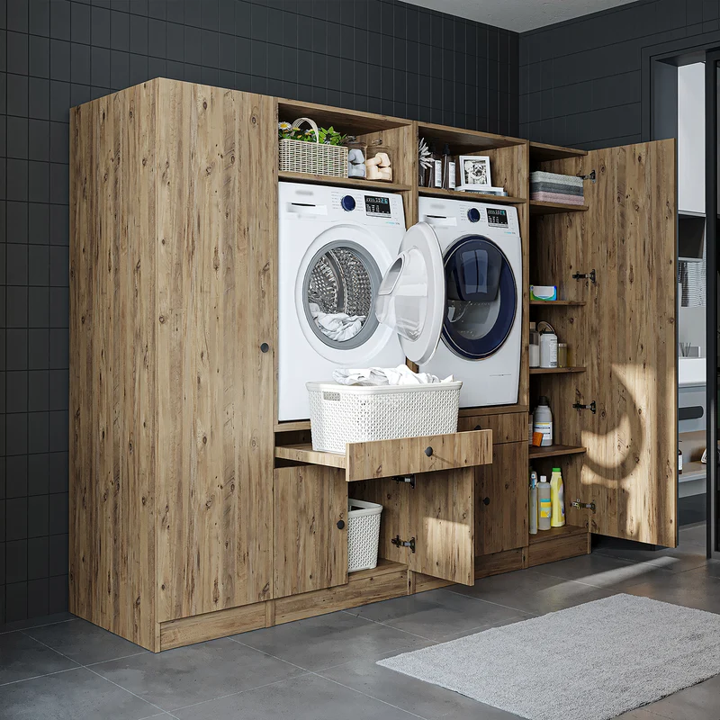 Roomart Waschmaschinenschrank SERIE 1, 224 cm, Schrankwand für zwei Geräte, in 3 Farben