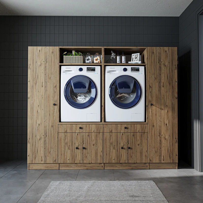 Roomart Waschmaschinenschrank SERIE 1, 224 cm, Schrankwand für zwei Geräte, in 3 Farben
