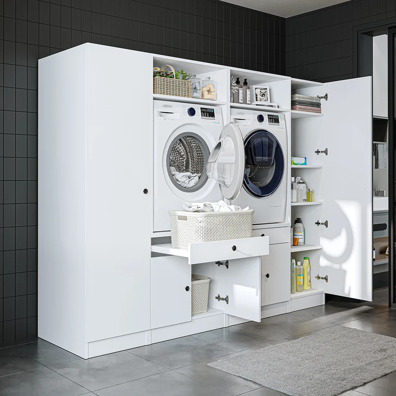 Roomart Waschmaschinenschrank SERIE 1, 224 cm, Schrankwand für zwei Geräte, in 3 Farben