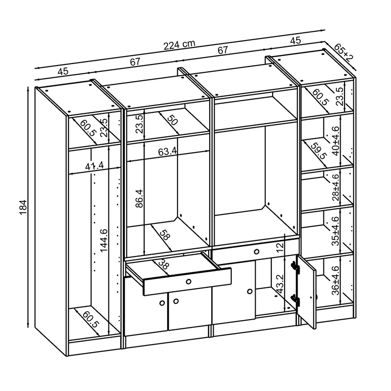 Roomart Waschmaschinenschrank SERIE 1, 224 cm, Schrankwand für zwei Geräte, in 3 Farben