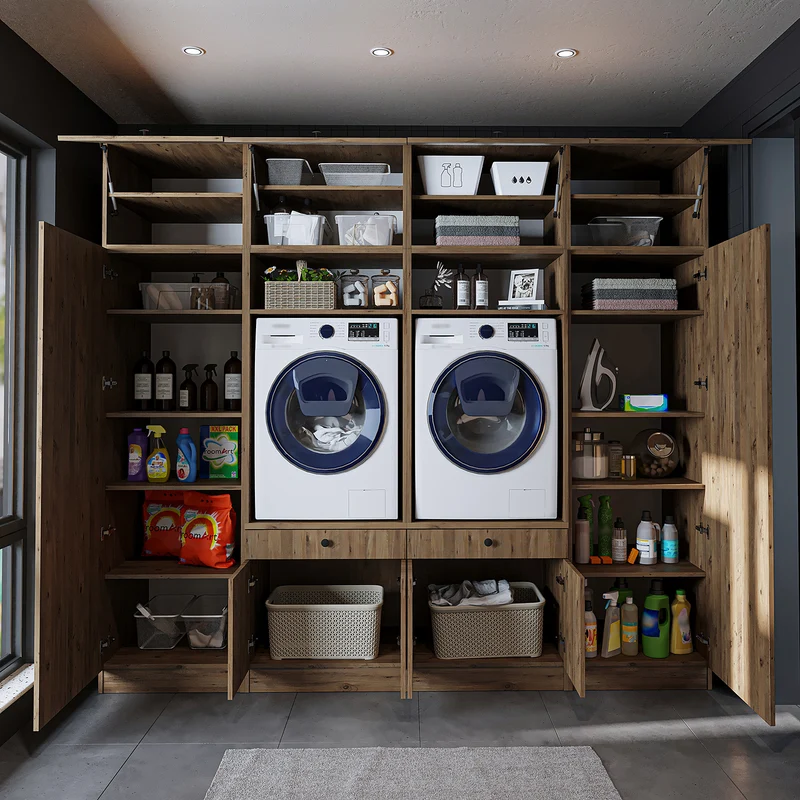 Roomart Waschmaschinenschrank SERIE 1, 254 cm, Schrankwand mit 2 Hochschränken, in 3 Farben