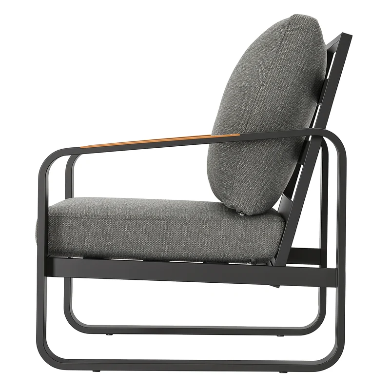 Tribesigns Gartensofa mit Kissen, Balkonstuhl mit Metallgestell & Holzarmlehnen, Outdoor Sessel für Terrasse & Garten