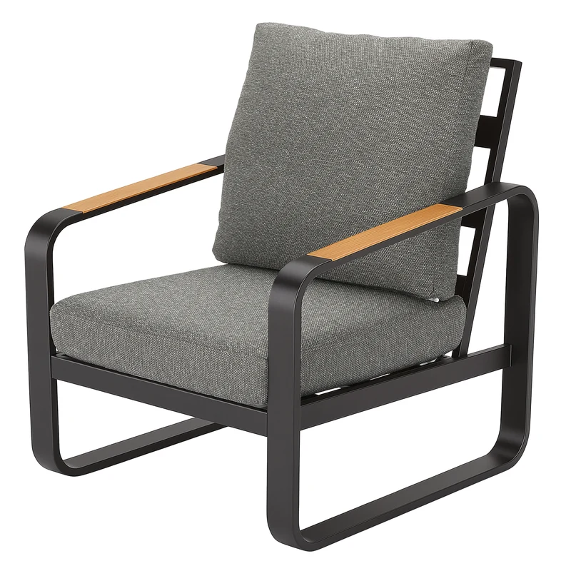 Tribesigns Gartensofa mit Kissen, Balkonstuhl mit Metallgestell & Holzarmlehnen, Outdoor Sessel für Terrasse & Garten