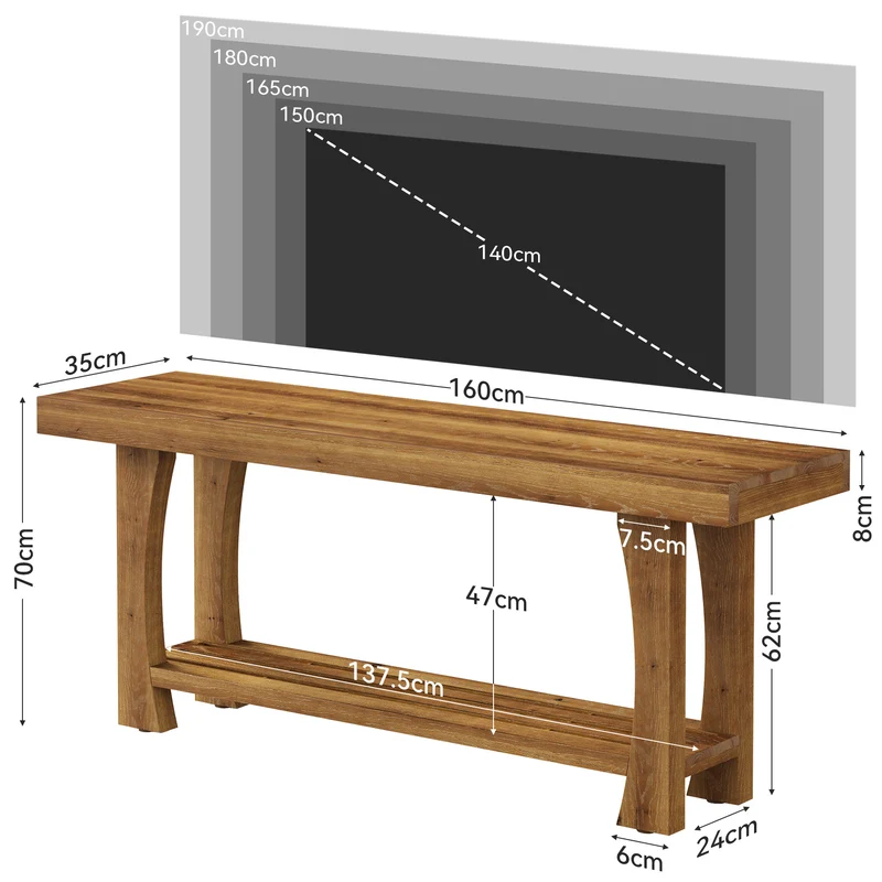 Tribesigns Massivholz TV-Lowboard für 55–70 Zoll Fernseher, TV-Schrank mit 2 Ebenen Ablage & konischen Holzbeinen