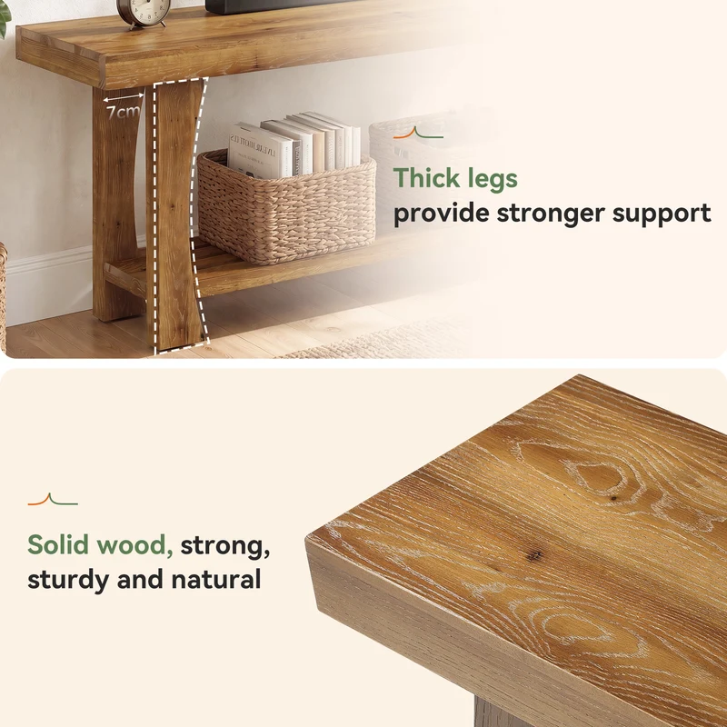 Tribesigns Massivholz TV-Lowboard für 55–70 Zoll Fernseher, TV-Schrank mit 2 Ebenen Ablage & konischen Holzbeinen