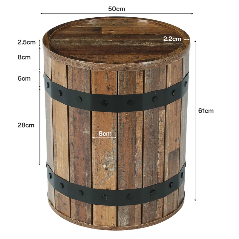 Tribesigns Runder Beistelltisch mit Stauraum, 50 cm Barrel-Nachttisch in Fassoptik mit abnehmbarem Deckel