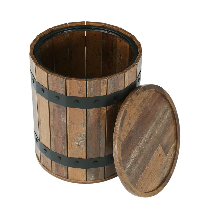 Tribesigns Runder Beistelltisch mit Stauraum, 50 cm Barrel-Nachttisch in Fassoptik mit abnehmbarem Deckel