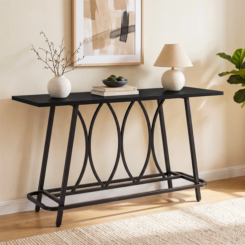Tribesigns 160 cm Konsolentisch im modernen Landhausstil, schmaler Flurtisch mit Metallgestell
