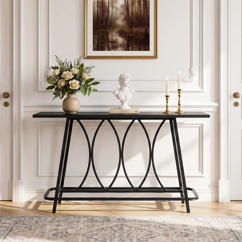 Tribesigns 160 cm Konsolentisch im modernen Landhausstil, schmaler Flurtisch mit Metallgestell