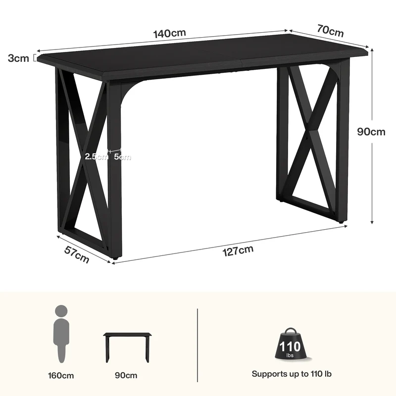 Tribesigns Bartisch 140 cm, Hochtisch im Industrial-Stil mit Metall-X-Gestell für 2–4 Personen