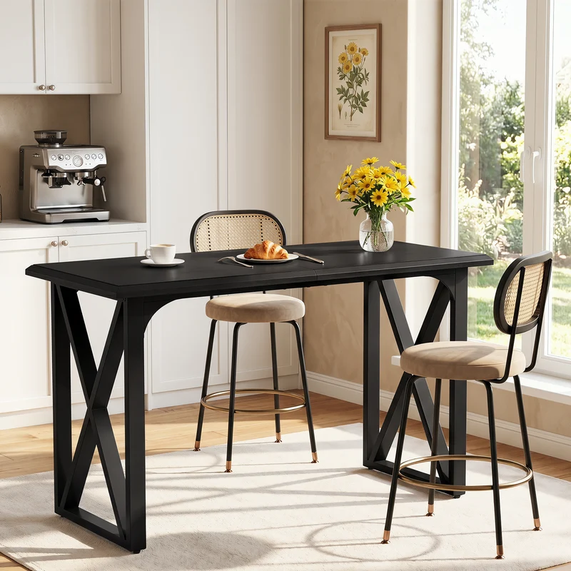 Tribesigns Bartisch 140 cm, Hochtisch im Industrial-Stil mit Metall-X-Gestell für 2–4 Personen