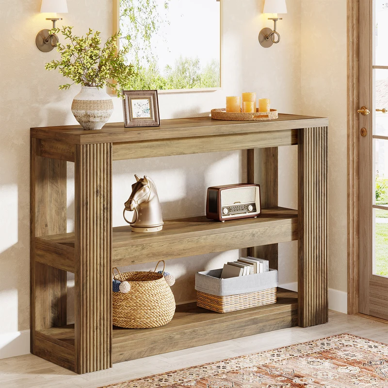 Tribesigns Schmaler Konsolentisch 105 cm – 3-stufiger Landhaus Flurtisch mit Ablagen, Sofatisch für Eingangsbereich & Wohnzimmer