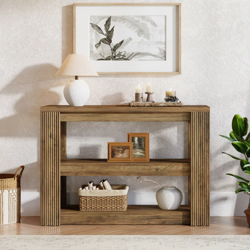 Tribesigns Schmaler Konsolentisch 105 cm – 3-stufiger Landhaus Flurtisch mit Ablagen, Sofatisch für Eingangsbereich & Wohnzimmer