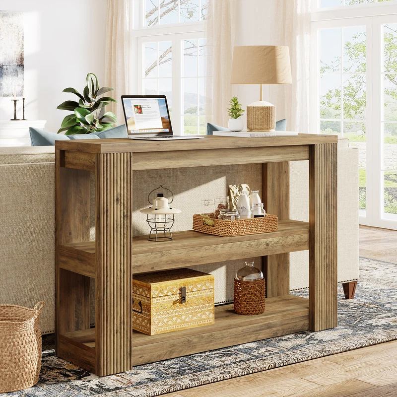 Tribesigns Schmaler Konsolentisch 105 cm – 3-stufiger Landhaus Flurtisch mit Ablagen, Sofatisch für Eingangsbereich & Wohnzimmer