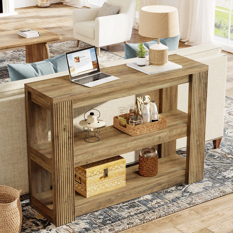 Tribesigns Schmaler Konsolentisch 105 cm – 3-stufiger Landhaus Flurtisch mit Ablagen, Sofatisch für Eingangsbereich & Wohnzimmer