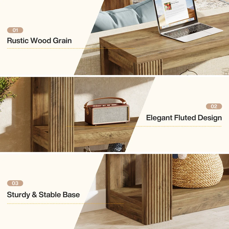 Tribesigns Schmaler Konsolentisch 105 cm – 3-stufiger Landhaus Flurtisch mit Ablagen, Sofatisch für Eingangsbereich & Wohnzimmer