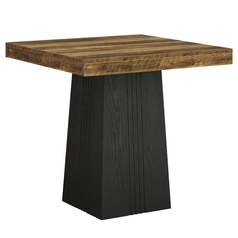 Tribesigns Bartisch 80 × 80 cm, Quadratischer Stehtisch im Landhausstil mit geriffeltem Sockel