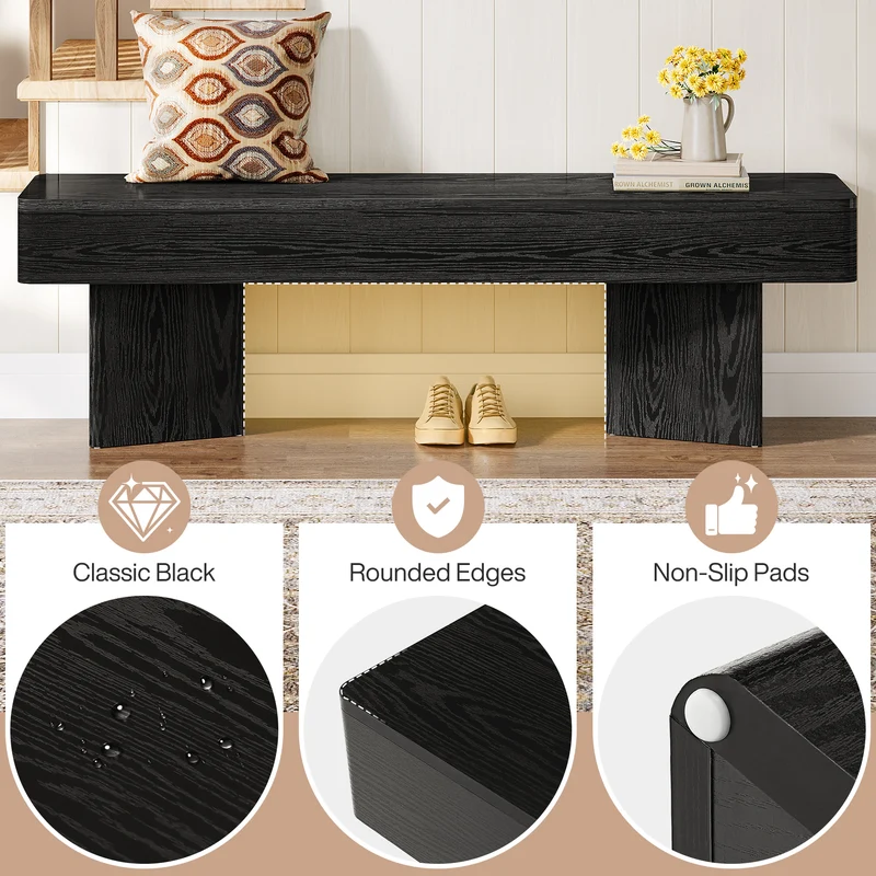 Tribesigns Sitzbank Schwarz 120 cm, Moderne Flurbank für Eingangsbereich, Schlafzimmer & Esszimmer